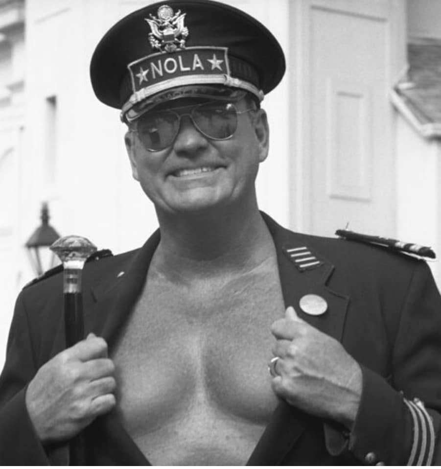 Black and white portrait of Phil in his NOLA captain hat